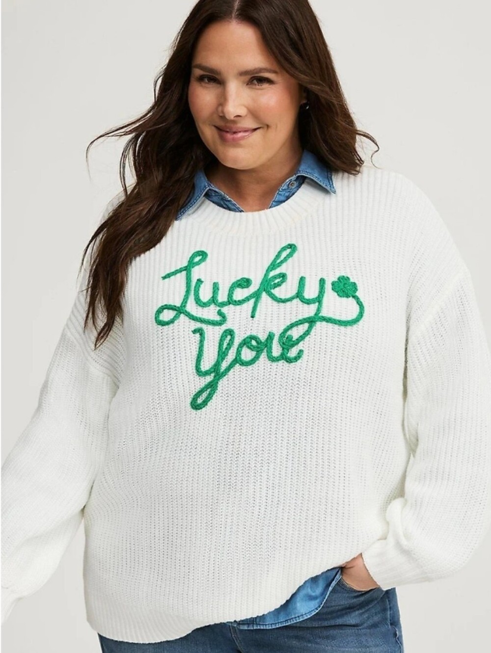 Torrid "Lucky You" Crewneck Pullover Sweater.